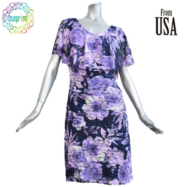 樂天商城 - インポート ワンピース サイズ12 LA ドレス LA ワンピース ネット生地 ストレッチ 花柄 フラワープリント リゾート ワンピ 膝丈 セレブカジュアル アメリカ USA ロサンゼルス インポートクリスマス パーティー 結婚式 二次会 発表会Connected【即日発送】