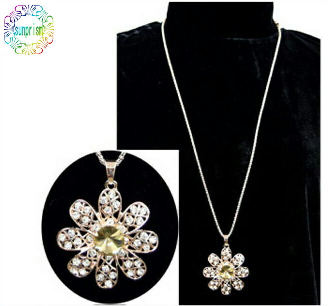 乐天商城 - 【300円ポッキリ】花びらペンダント ネックレス 中心クリアーホワイトフラワー パーティー キラキラ ストーン 二次会 結婚式【クロネコゆうパケット対応】