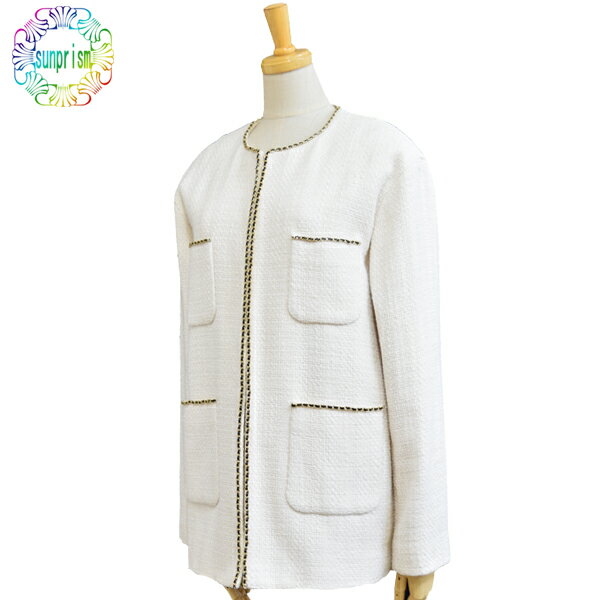 ノーカラージャケット ツイード調ジャケット J613 ホワイト チェーン飾り 入園式 入学式 卒業式 卒園式 七五三 セレモニー ジャケット レディース お宮参り カラーフォーマル 謝恩会 母 ママ 結婚式 大人 オフィス 発表会 ォーマル お呼ばれ 同窓会 new