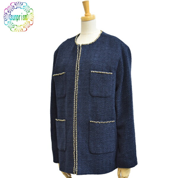ノーカラージャケット ツイード調ジャケット J614ネイビー チェーン飾り 入園式 入学式 卒業式 卒園式 七五三 セレモニー ジャケット レディース お宮参り カラーフォーマル 謝恩会 母 ママ 結婚式 大人 オフィス 発表会 ォーマル お呼ばれ 同窓会 new