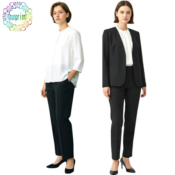 （13号のみで値下げ）3点セットスーツレディース ママ レディース ノーカラースーツ ブラック c407 股下63cm 卒業式 入学式お受験 卒園..