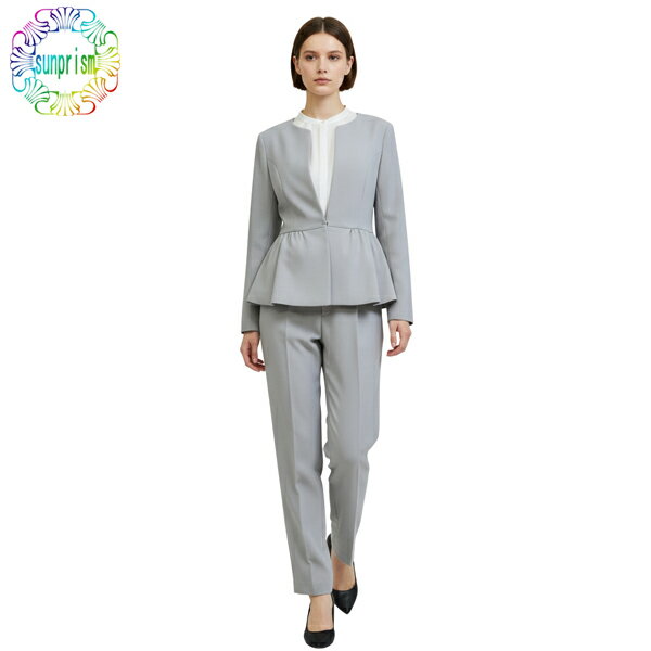乐天商城 - 【訳あり】スーツレディース ママ レディース ノーカラースーツ グレー c455 股下68cm 卒業式 入学式お受験 卒園式 入園式 七五三 セットアップ お宮参り 母 30代 40代セレモニー スーツ ノーカラージャケット ブラウス パンツスーツ 3点セットスーツ 営業 仕事