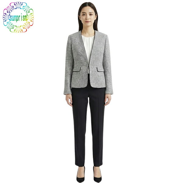 乐天商城 - 【訳あり】スーツレディース ママ レディース ノーカラースーツ ジャケットブラック c431 股下65cm 卒業式 入学式お受験 卒園式 入園式 七五三 セットアップ お宮参り 母 30代 40代セレモニー スーツ ノーカラージャケット パンツスーツ 3点セットスーツ 【期間限定】