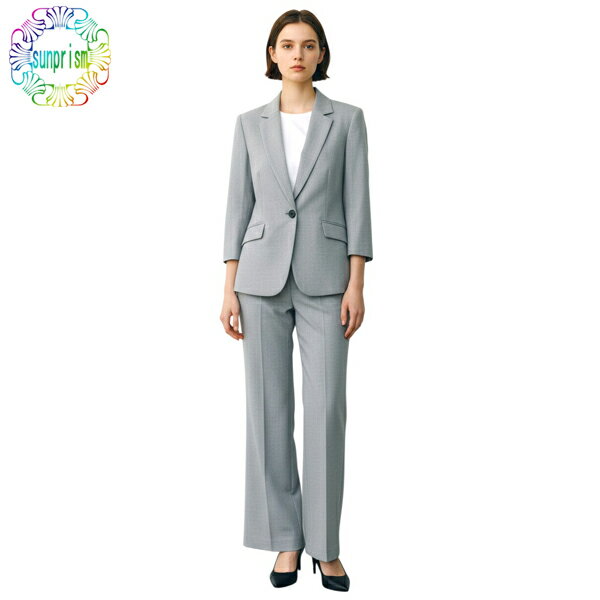 2点セットスーツ パンツスーツ ビジネススーツ レディース サマースーツ 夏用スーツ 1つボタン グレー 股下82cm ウォッシャブル お家でお洗濯OK! ビジネススーツ オフィススーツ オフィスユニフォーム 事務服 制服 通勤 会合 式典 面接スーツ 涼しいスーツ【訳あり】