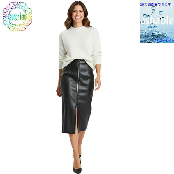 乐天商城 - (Lサイズのみ）合皮 スカート タイトスカート 【訳あり】【1000円ポッキリ】合成皮革 フェイクレザー エコレザー PUレザー BOX844 ブラック Lサイズ ジップアップスカート お出掛けスカート 通勤 ビジネスシーン 会社 営業 式典 BOTTOMS 雨の日も安心