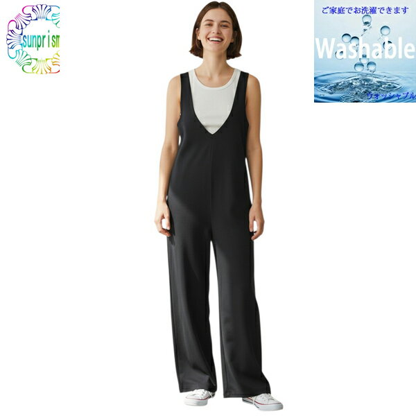 樂天商城 - 【1500円ポッキリ】【訳あり】オールインワン OP613 ブラック ポケット付き ふんわり 体型カバー 体型隠し 大人 上品 20代30代 40代レディース ファッション 着痩せ