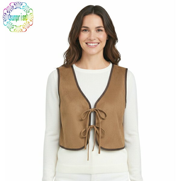 【1000円ポッキリ】カットソー ベスト キャメル やわらかスエード調生地 なめらか起毛素材 M Lサイズ 家庭洗濯可能 カジュアル 羽織 春 夏 秋 重ね着 即日発送