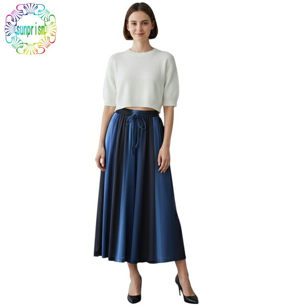 乐天商城 - 【1000円ポッキリ】【訳あり】 ガウチョパンツ キュロットスカート リゾート 海 山 夏 初夏 涼しい SK260 ブルー グラデーション スカート ふんわりシルエッ ト 楽ちん ウエストゴム スカートに見える BOTTOMS