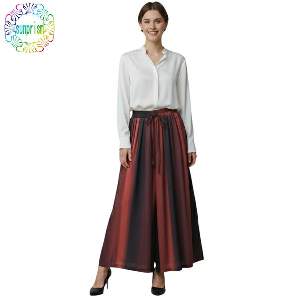 樂天商城 - 【1000円ポッキリ】【訳あり】 ガウチョパンツ キュロットスカート リゾート 海 山 夏 初夏 涼しい SK261 レッド グラデーション スカート ふんわりシルエッ ト 楽ちん ウエストゴム スカートに見える BOTTOMS