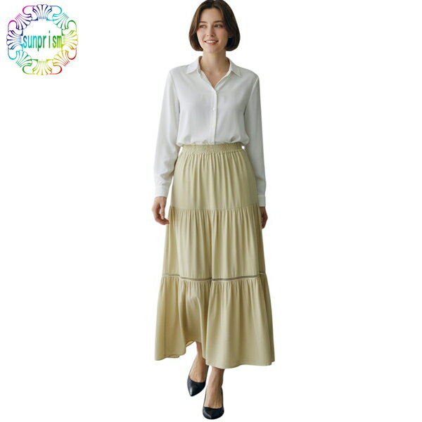 樂天商城 - 3Lサイズのみ【1000円ポッキリ】【訳あり】 スカート ティアードスカート 夏 初夏 SK271 ベージュ 涼しい リゾート フラダンス ギャザースカート ふんわりシルエッ ト 楽ちん ウエストゴム BOTTOMS 大きいサイズ