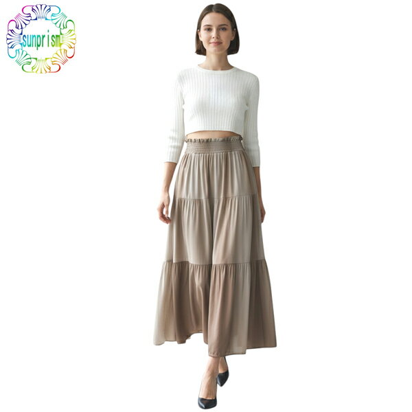 樂天商城 - 【1000円ポッキリ】【訳あり】 スカート グラデーション 夏 初夏 涼しい SK275 ベージュ 接触冷感 リゾート フラダンス ギャザースカート ふんわりシルエッ ト 楽ちん ウエストゴム BOTTOMS