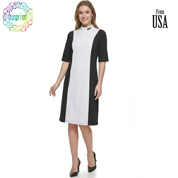 DKNY インポート ワンピース サイズM LA ドレス LA ワンピース ジャージ生地 ストレッチ バイカラー リゾート ワンピ 【訳あり】膝丈 セレブカジュアル アメリカ USA ロサンゼルス インポートクリスマス パーティー 結婚式 二次会 発表会【即日発送】