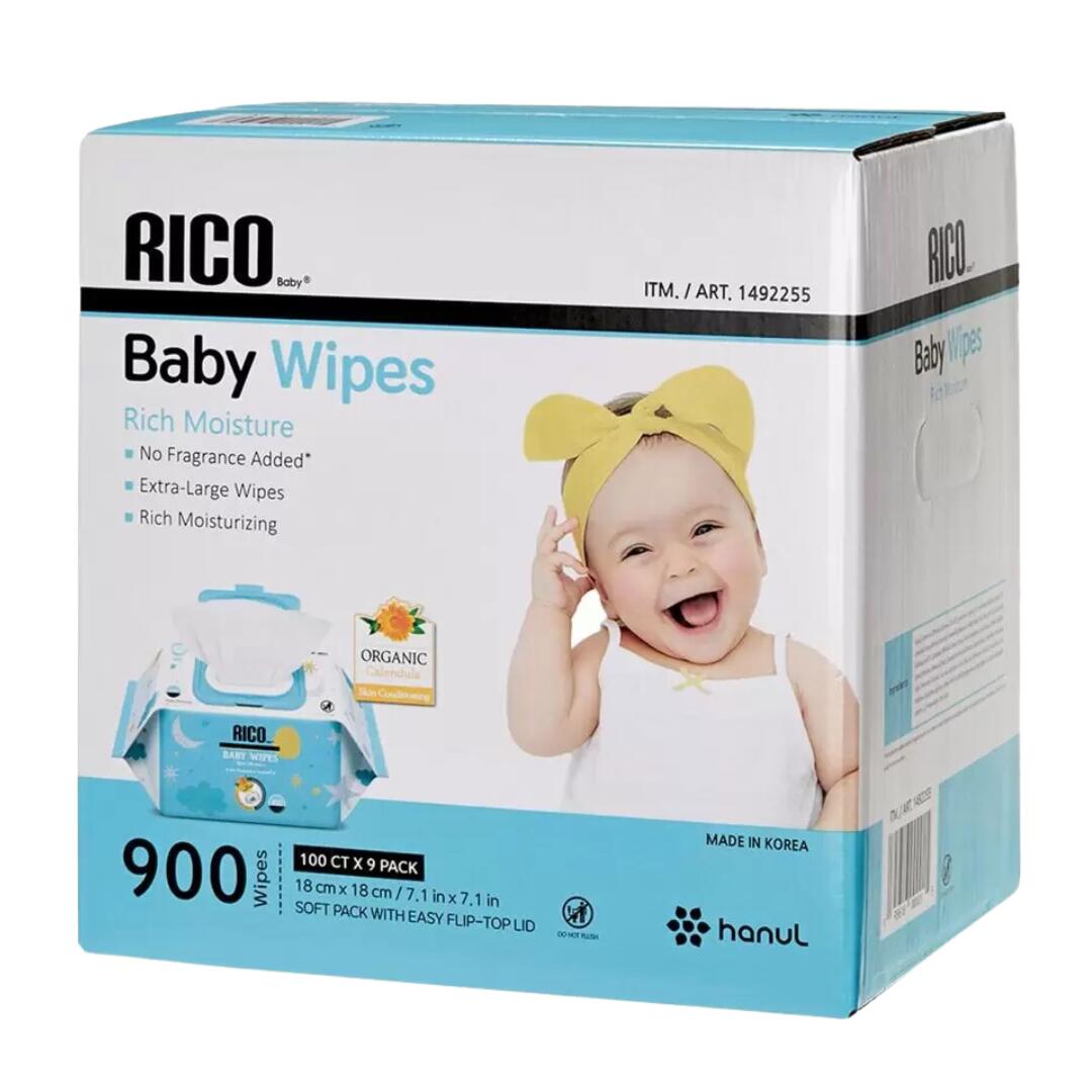 【送料無料 900枚入】RICO リコ おしりふき 100枚×9個セット｜大判 厚手 無香料 赤ちゃ ...