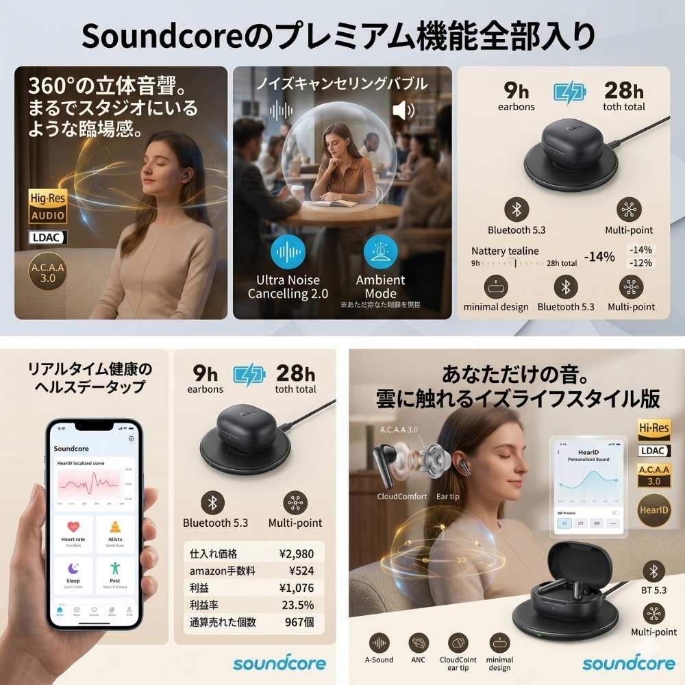 【最強翌日配送/365日出荷】Anker Soundcore Liberty 4 ブラック 完全ワイヤレスイヤホン アンカー ノイズキャンセリング Bluetooth 5.3 高音質 マイク付き 通話 ブルートゥース イヤホン スマホ iPhone Android RSL 正規品 公式 プレゼント