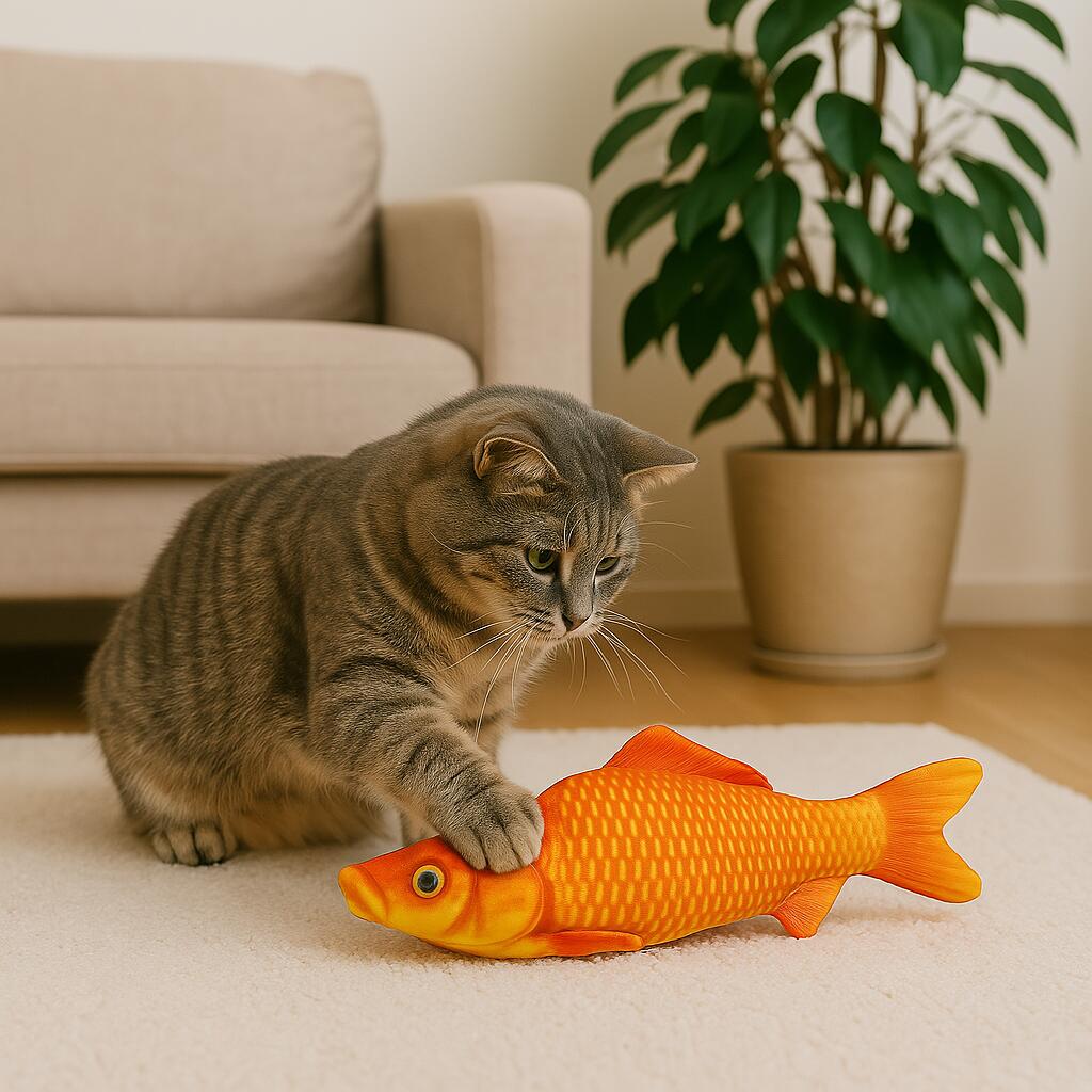 【猫用おもちゃ】ぷにっと魚くん またたび入り ぬいぐるみ コイ｜リアル魚デザイン 約20cm 天然またたび入りで夢中に！軽量・安心素材でストレス解消