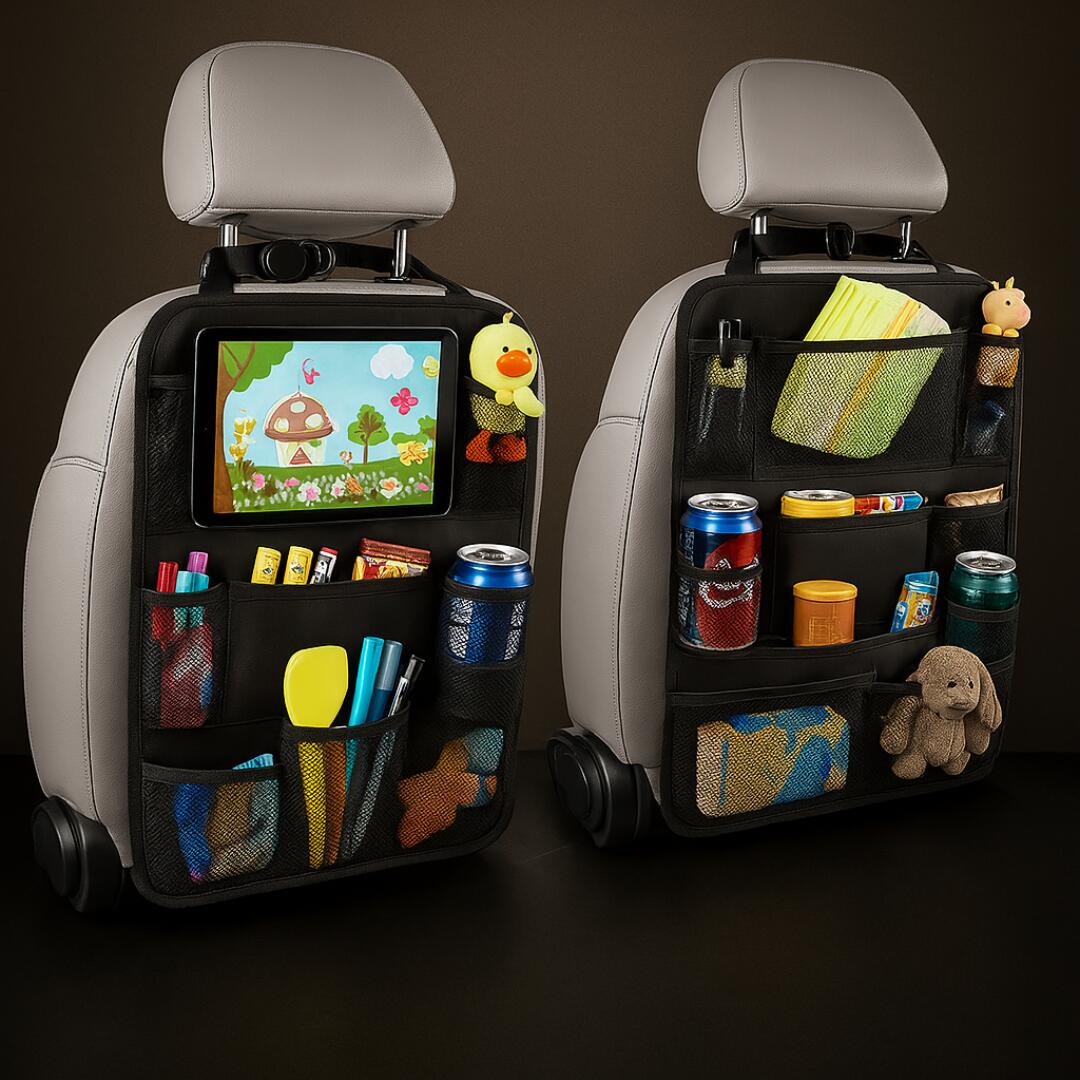 【後部座席が一気に片付く 車内快適オーガナイザー】 シートバックポケット タブレットホルダー付き 車用 収納バッグ 多機能 後部座席 オーガナイザー ドリンクホルダー スマホ収納 小物入れ 長距離ドライブ 2