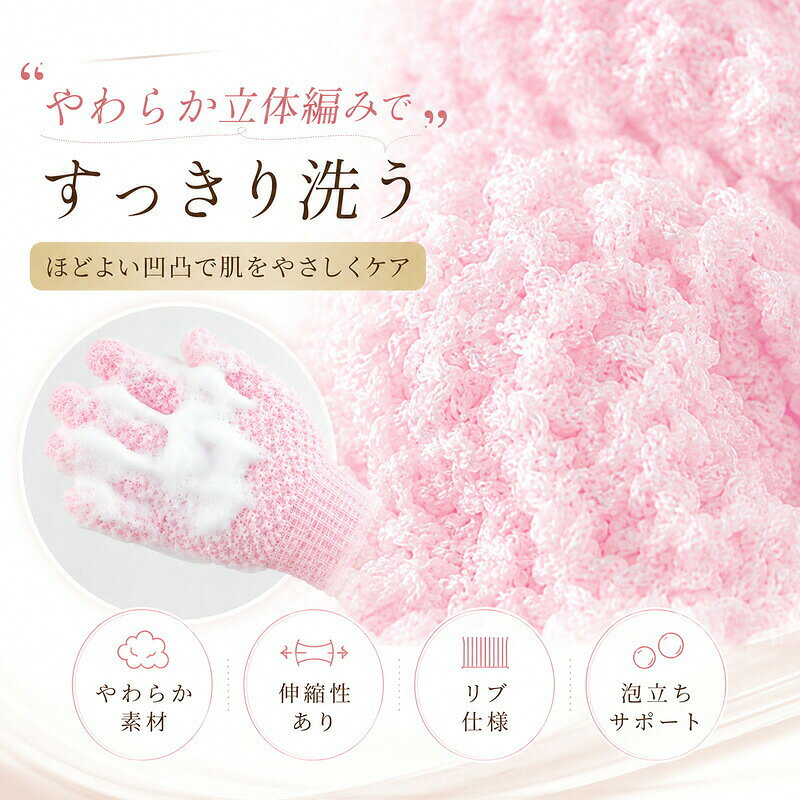 sunreding2025のボディケア手袋 あかすりミトン バスグローブ 泡立て グローブ 角質ケア やわらかめ 泡立ち抜群 指先まで洗える ボディタオル スポンジ バス用品 お風呂グッズ レディース メンズ ピンク ブルー セット ギフト｜アングル2