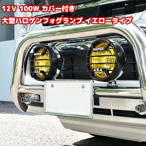 【期間限定！P10倍】 12V用 100W カバー付き大型ハロゲンフォグランプ イエロータイプ 2個セット メッキ仕様 スイッチ配線付き