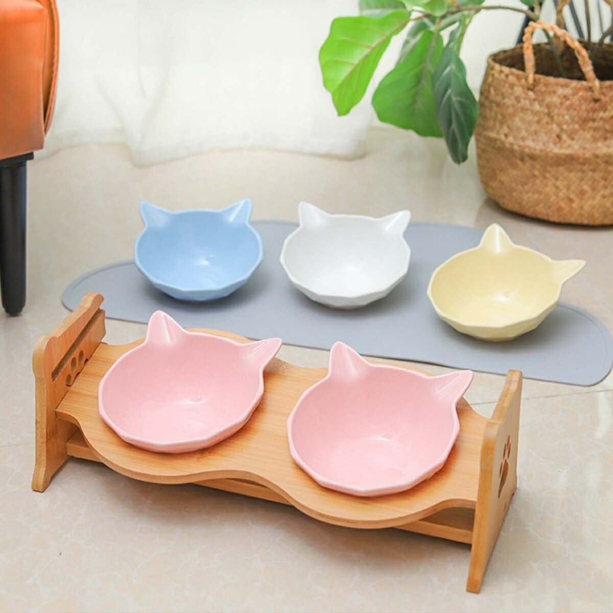 猫用食器餌入れフードボウルフードボール猫ペット食器台陶器食べやすい傾斜水スタンド餌皿エサ皿ダブルおすすめ送料無料