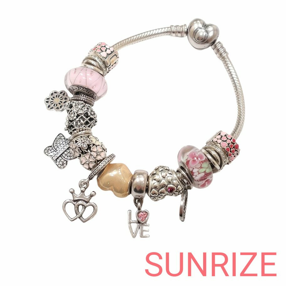 Silver - S925 Pandora パンドラ チャーム15個付き ブレスレット 腕回り約16cm 約47.8g シルバー【送料無料】【中古】