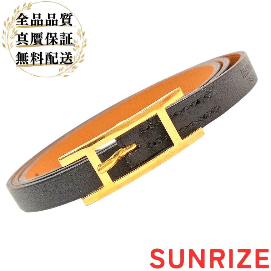 HERMES エルメス アピ3 ブレスレット S ブラック×ブラウン×ゴールド 全長約69.2cm