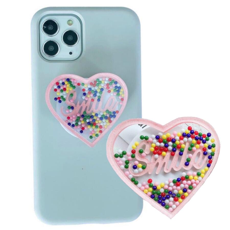シャカシャカハートスマイル柄 スマホグリップ スマホリング ポップアップリング(2.0)