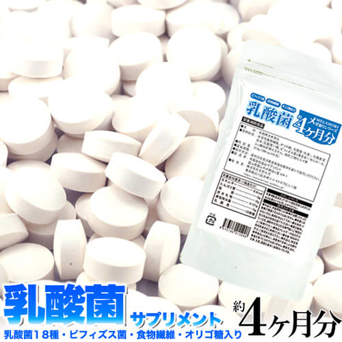 メガ盛り★乳酸菌サプリメント どっさり約4ヶ月分 120粒 サプリ 菌活 ビフィズス菌 オリゴ糖 食物繊維 ..