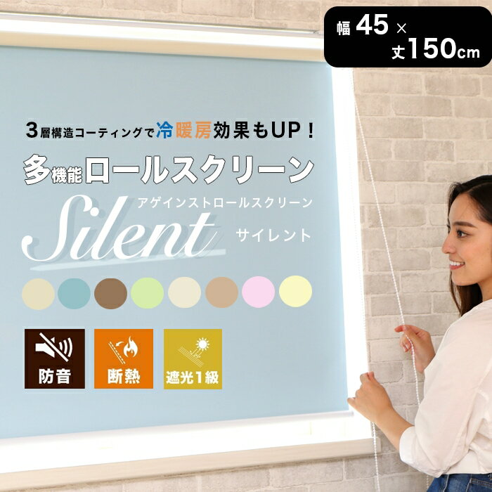 防音ロールスクリーン アゲインスト 幅45 丈150cm チェーン式 右操作 1本 断熱 遮光1級 既製品 スクリーン 調光 遮熱 間仕切り 送料無料 あす楽 北欧 モダン 無地 シンプル 韓国インテリア 節…