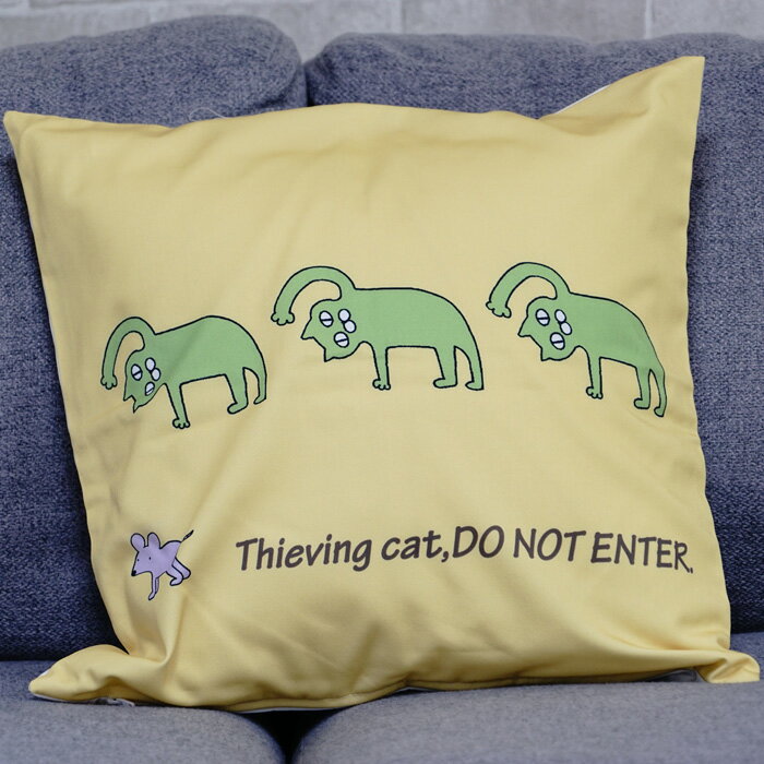 クッションカバー おしゃれ 45×45cm SROWシリーズ「ネコさん(イエロー)」 猫 北欧 キャット ねこ 洗える メール便送料無料
