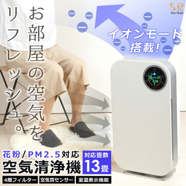 ★クーポンで350円off★【あす楽】 空気清浄機 13畳 花粉 PM2.5対応 HEPAフィルター 4層フィルター 静音 マイナスイオン 室温表示機能 タイマー機能 小型 コンパクト 一人暮らし 空気清浄器 埃 タバコ 煙 ハウスダスト 脱臭 Sunruck SR-AC802-WH