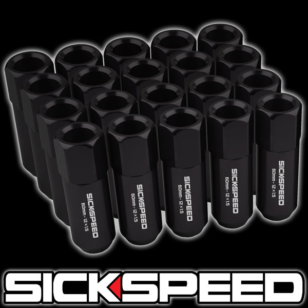 SICKSPEED　アルミロングナット　ブラック　20本　M12xP1.25　60mm　ニッサン　スズキ　スバル　アルミナット　ホイールナット　　シックスピード　病気速度　USDM　JDM