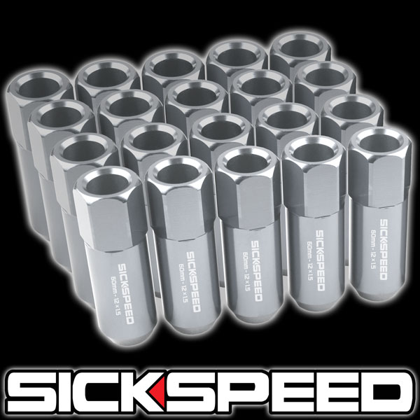 SICKSPEED　アルミロングナット　シルバー　20本　M12xP1.25　60mm　ポリッシュ　ニッサン　スズキ　スバル　アルミナット　ホイールナット　　シックスピード　病気速度　USDM　JDM