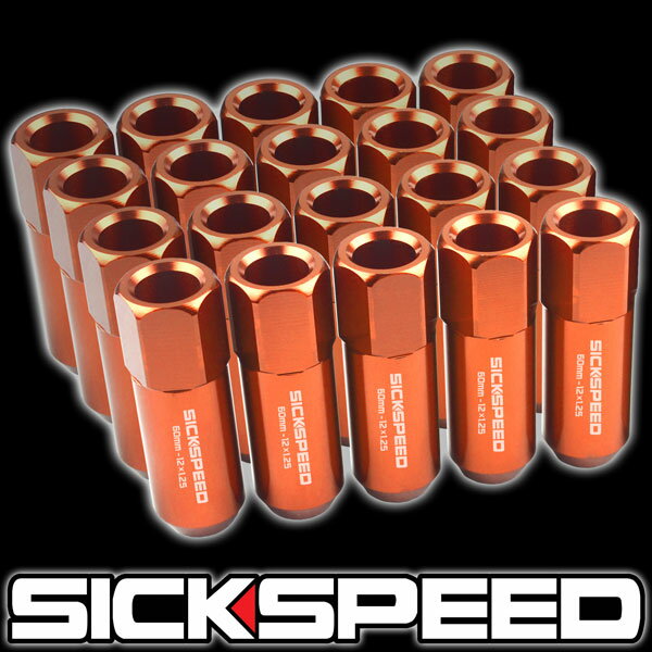 SICKSPEED　アルミロングナット　オレンジ　20本　M12xP1.25　60mm　ニッサン　スズキ　スバル　アルミナット　ホイールナット　　シックスピード　病気速度　USDM　JDM