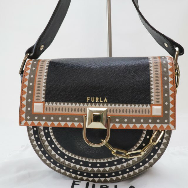 2402-97 フルラ missMIMI ショルダーバッグ クロスボディ FURLA レザー製 ブラック×マルチ