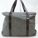 【中古】2409-38 ジョルジオアルマーニ トートバッグ ボストンバッグ GIORGIO ARMANI キャンバス系×レザー製 ネイビー×ブラウン
