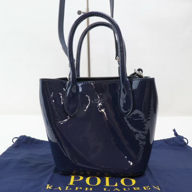 【中古】2410-25 ポロラルフローレン ショルダーバッグ ハンドバッグ 2WAY 美品 POLO RALPH LAUREN PVC製 ネイビー