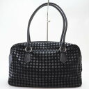 【中古】2405-28 ハマノ 濱野 トートバッグ Hamano レザー製 ブラック イントレチャート 上ZIP