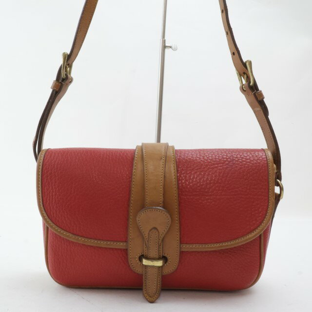 【中古】2407-60 ドゥーニー&バーク ショルダーバッグ DOONEY&BOURKE レザー製 レッド×ブラウン フラップ