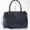 【中古】2503-9 アニエスベー ビジネスバッグ ブリーフケース トートバッグ agnes b. レザー製 ネイビー 上ZIP ショルダー付き