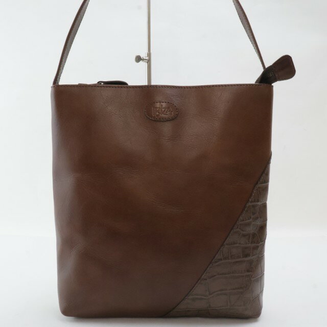 【中古】2502-42 イビサ イビザ ショルダーバッグ 美品 IBIZA レザー製 クロコ型押し ブラウン