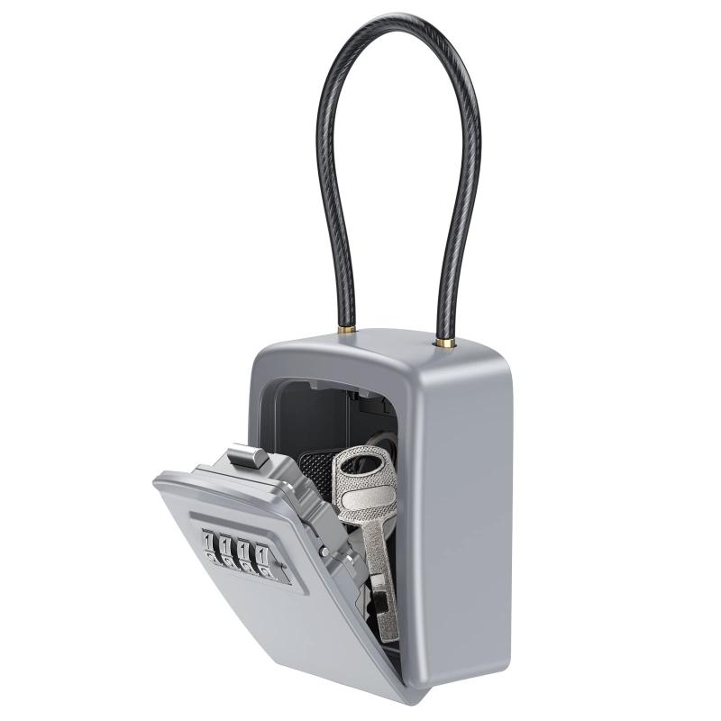 ORIA キーロックボックス 鍵を安全にロックボックス 取り外し可能なシャックル付き 4桁の組み合わせロックボックス 防水 5キー容量 セキュリティキー収納 家庭 倉庫 屋内 屋外用