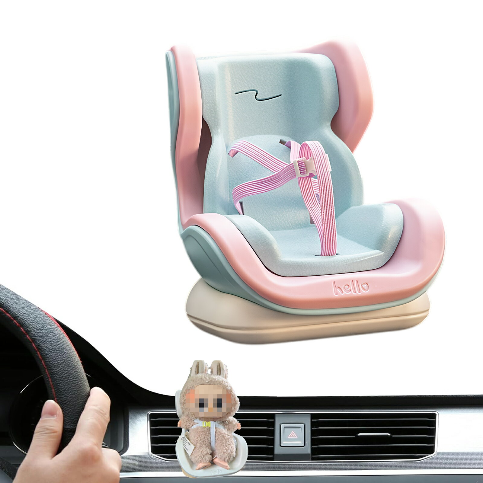 【全品P5倍UP！】LABUBU用 カーシート ぬいぐるみ カーシート LABUBU ドール用 人形カーシート 人形ディスプレイ用 車用通気口クリップドールシート 車載/卓上两用 展示 車内装飾 コレクター向け 簡単取り付け アクセサリー 装飾 おもちゃ 4色 可愛 お出かけ用