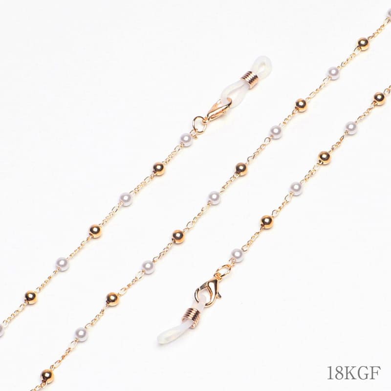 パール 丸玉 ボール メガネチェーン K18金コーティン メガネストラップ メガネホル...