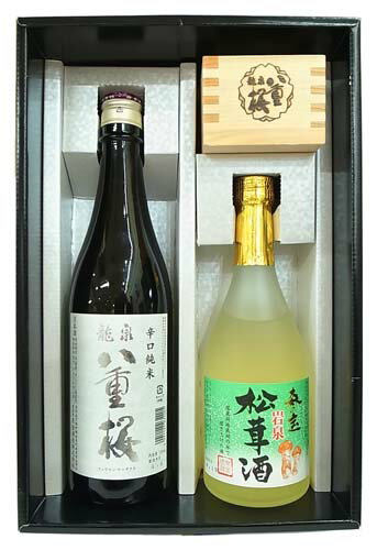 【限定販売】【日本酒 岩手】岩泉 松茸酒 森の宝（500ml）・龍泉八重桜 辛口純米酒（720ml）2本セット マス付き【岩手の地酒】【八重桜】【泉金酒造】【酒升】【ギフト箱付】【お祝い】【お歳暮】