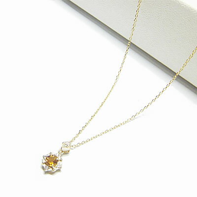【10金】K10YG シトリン&ダイヤモンド ネックレス 40cm【送料無料】【誕生日】【クリスマス】