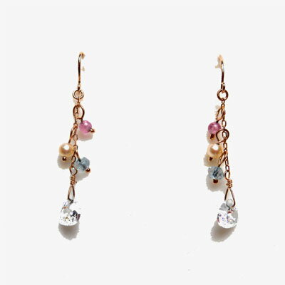 K18PG ピアス ピンクトルマリン/パール/ブルートパーズ/キュービックジルコニア ロングピアス 【アクセサリー】【プレゼント】【クリスマス】
