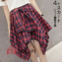 シャツ腰巻き風スカート チェック柄 レディース メンズ レイヤード 付け裾 ダンス キュロットスカート 裏地なし 薄い 膝丈スカート フレア ハイウエスト ドッ...