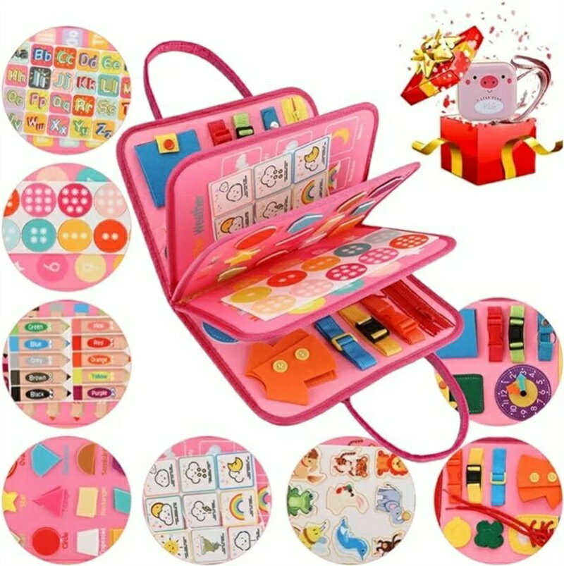 モンテッソーリ玩具 おもちゃ 忙しいボード ビジーボード 子供用財布付き 指先の知育 発達障害グッズ もんてっそーり オモチャ 知育玩具 紐通し 紐結び ボタン練習 服の着り方 生活習慣育成 教育玩具 五