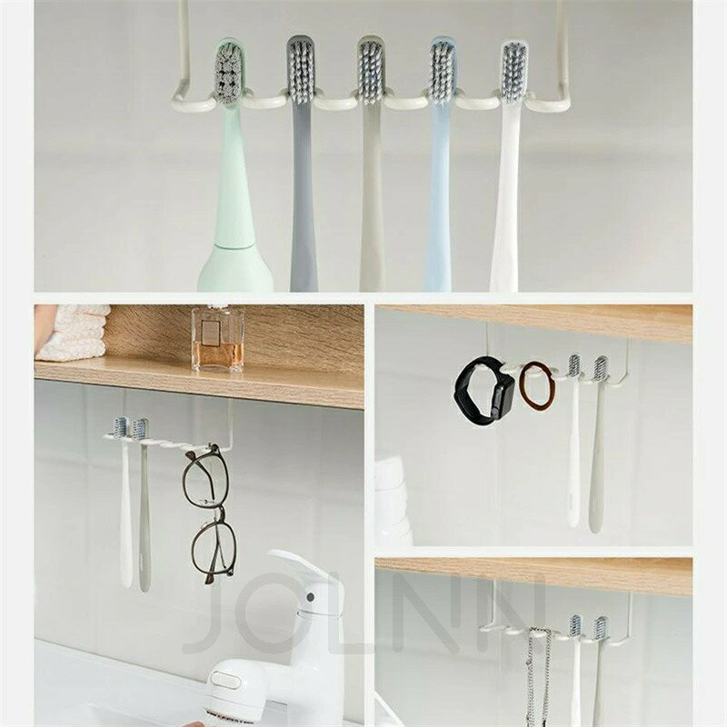sunshops楽天市場店の歯ブラシ ホルダー 吊り戸棚 吊り下げ 収納 スタンド フック 歯ブラシ立て 歯ブラシ置き 歯ブラシスタンド ホルダー 歯ブラシ シェーバー 洗面 マグネット 磁石 ホワイト 白 モノトーン おしゃれ 清潔 収納 掃除 洗面 戸棚下 デッドスペース｜アングル2