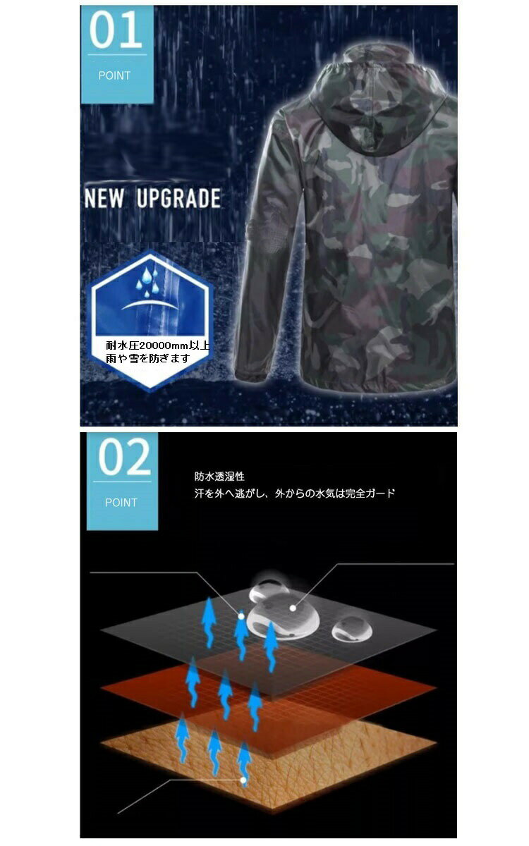 カッパ 上下セット 迷彩 男女兼用 耐水圧20000mm以上 M-XXXL メッシュ 防水 フード付き バイク 自転車 通勤 通学 カモフラージュ 学生 雪 Mt.happy/マウントハッピー